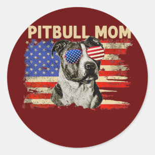 Patriotic Pitbull Mama 4. Juli Amerikanische Flagg Runder Aufkleber