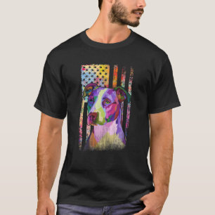 Patriotic Pitbull Terrier American Flag Retro Pop T-Shirt