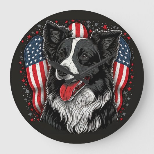 Patriotic Pooch Große Wanduhr (Vorderseite)
