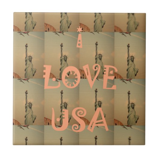 Patriotic Pop Art: "I Liebe USA" Grafikdesign Fliese (Vorderseite)