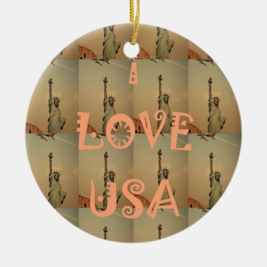 Patriotic Pop Art: "I Liebe USA" Grafikdesign Keramikornament (Vorne)