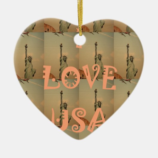 Patriotic Pop Art: "I Liebe USA" Grafikdesign Keramikornament (Vorne)