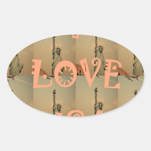 Patriotic Pop Art: "I Liebe USA" Grafikdesign Ovaler Aufkleber (Vorderseite)