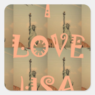 Patriotic Pop Art: "I Liebe USA" Grafikdesign Quadratischer Aufkleber