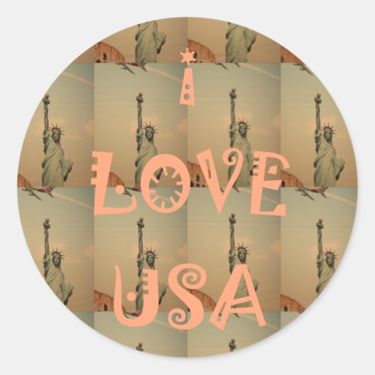 Patriotic Pop Art: "I Liebe USA" Grafikdesign Runder Aufkleber (Vorderseite)