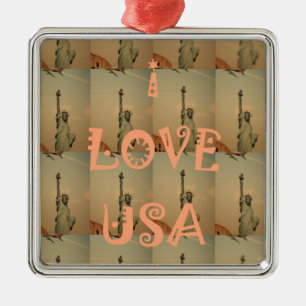 Patriotic Pop Art: "I Liebe USA" Grafikdesign Silbernes Ornament