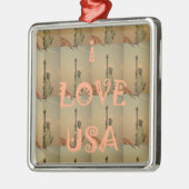 Patriotic Pop Art: "I Liebe USA" Grafikdesign Silbernes Ornament (Links)