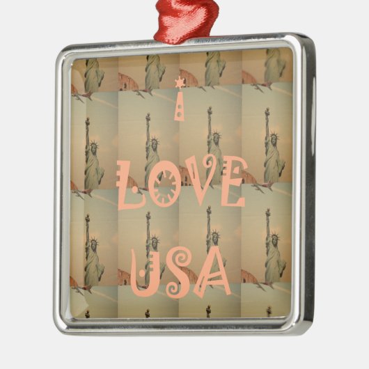 Patriotic Pop Art: "I Liebe USA" Grafikdesign Silbernes Ornament (Links)