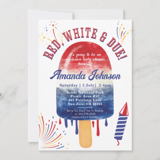 Patriotic Popsicle Red White Due 4. Baby Dusche Einladung (Vorderseite)