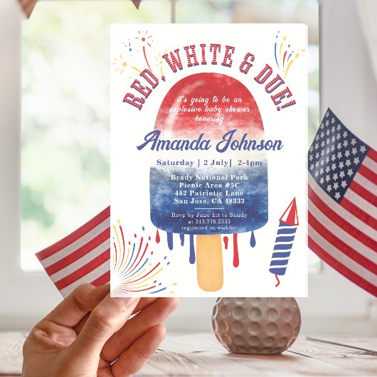 Patriotic Popsicle Red White Due 4. Baby Dusche Einladung