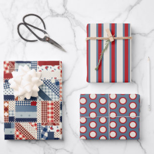 Patriotic Quilt Wrapping Paper Set Geschenkpapier Set