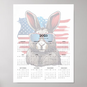 Patriotic Rabbit Red White and Blue 2025 Calendar Poster