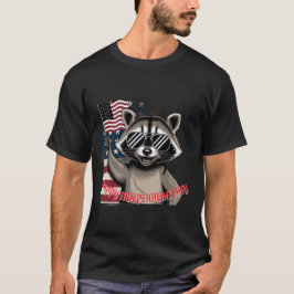 Patriotic Raccoon Waving American Flag Custom T-Shirt