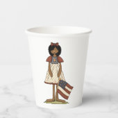 Patriotic Rag Doll Girl Americana Folk Pappbecher (Vorderseite)