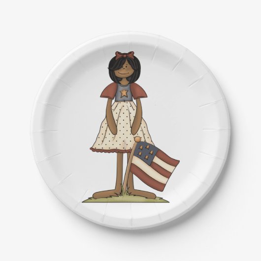 Patriotic Rag Doll Girl Americana Folk Pappteller (Vorderseite)