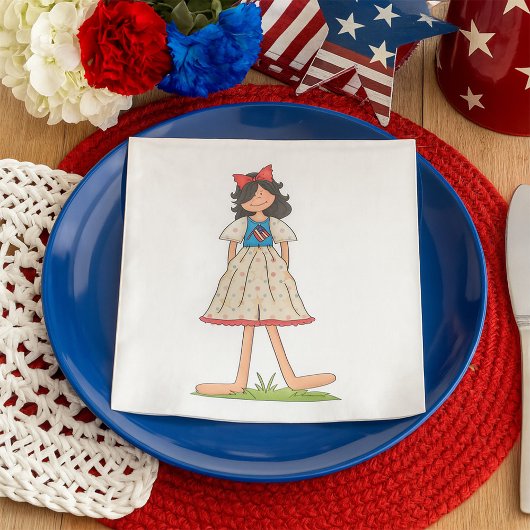 Patriotic Rag Doll Girl Americana Folk Serviette