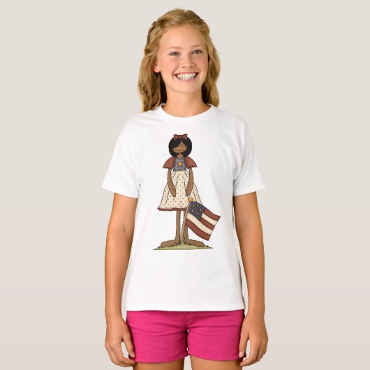 Patriotic Rag Doll Girl Americana Folk T-Shirt (Vorne ganz)
