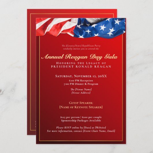 Patriotic Reagan Day Gala Republikanischer Fundrai Einladung (Vorne/Hinten)