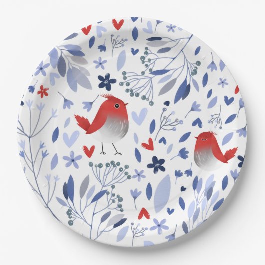 Patriotic Red Bird Cottagecore Pappteller (Vorderseite)