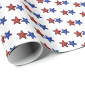 Patriotic Red Blue Glitzer Stars Pattern auf White Geschenkpapier (Rolleneckpunkt)