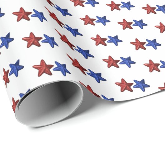 Patriotic Red Blue Glitzer Stars Pattern auf White Geschenkpapier (Rolleneckpunkt)