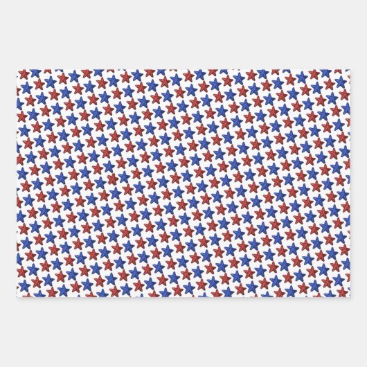 Patriotic Red Blue Glitzer Stars Pattern auf White Geschenkpapier Set (Vorderseite)
