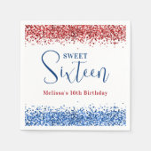Patriotic Red Blue Glitzer Sweet 16 Birthday Party Serviette (Vorderseite)