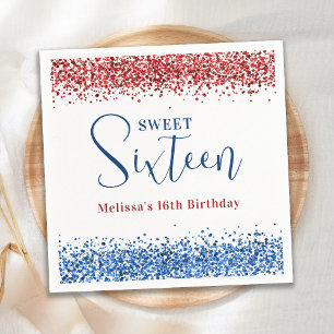 Patriotic Red Blue Glitzer Sweet 16 Birthday Party Serviette