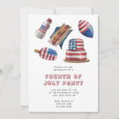 Patriotic Red & Blue GRILLEN Moderne 4. Juli Party Einladung (Vorderseite)