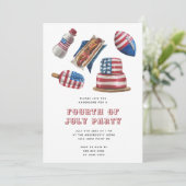 Patriotic Red & Blue GRILLEN Moderne 4. Juli Party Einladung (Stehend Vorderseite)