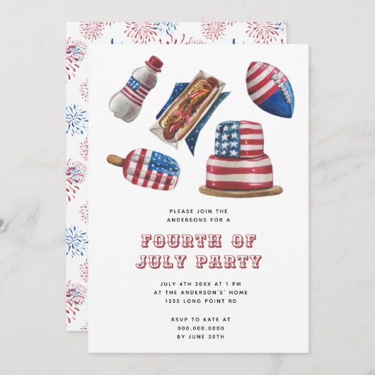 Patriotic Red & Blue GRILLEN Moderne 4. Juli Party Einladung (Vorne/Hinten)