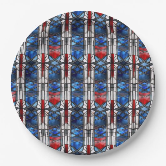 Patriotic Red Blue Stained Glass Pappteller (Vorderseite)