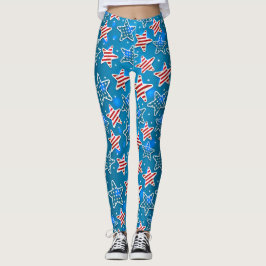 Patriotic Red Blue White American Flag Star Leggings