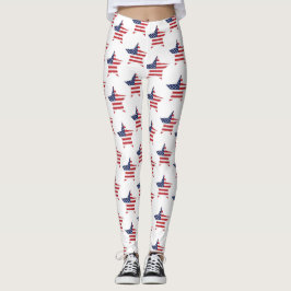Patriotic Red Blue White American Flag Star Leggings
