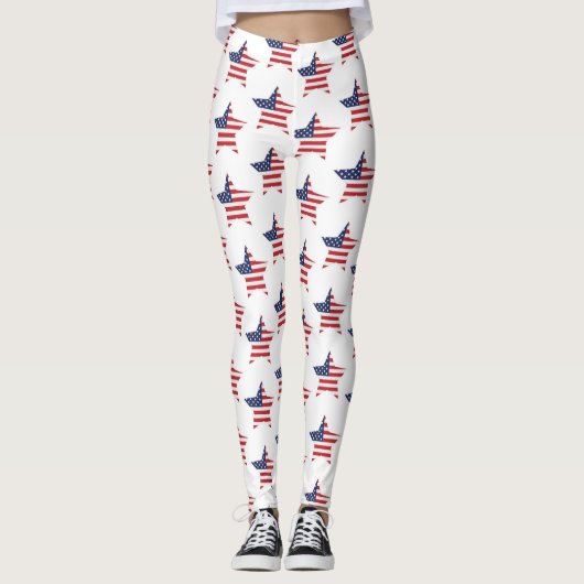Patriotic Red Blue White American Flag Star Leggings (Vorderseite)