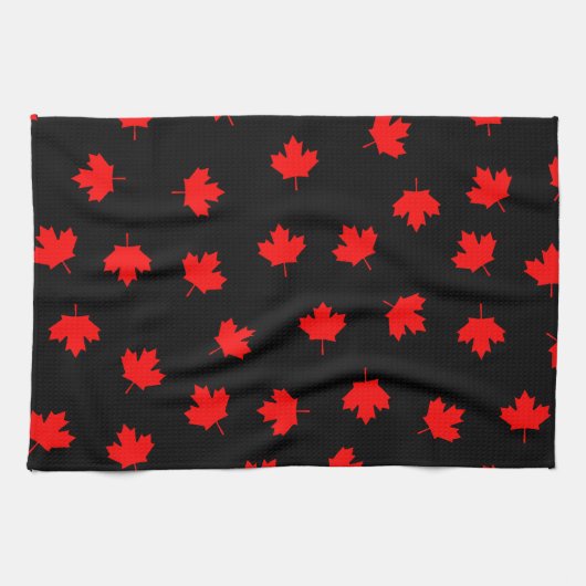 Patriotic Red Canada Maple Leaf Black Pattern Geschirrtuch (Horizontal)