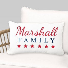 Patriotic Red Navy Blue Family Monogram with Stars Kissen Für Draußen