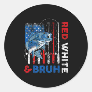 Patriotic Red White & amp; Bruh America Fish Runder Aufkleber