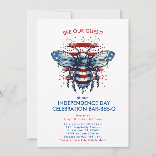 Patriotic Red White Blue 4. Juli Barbeque Party Einladung (Vorderseite)