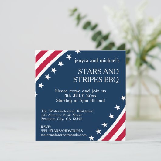 Patriotic Red White Blue 4. Juli Einladung (Stehend Vorderseite)