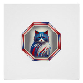 Patriotic Red White & Blue Cat In Frame Poster