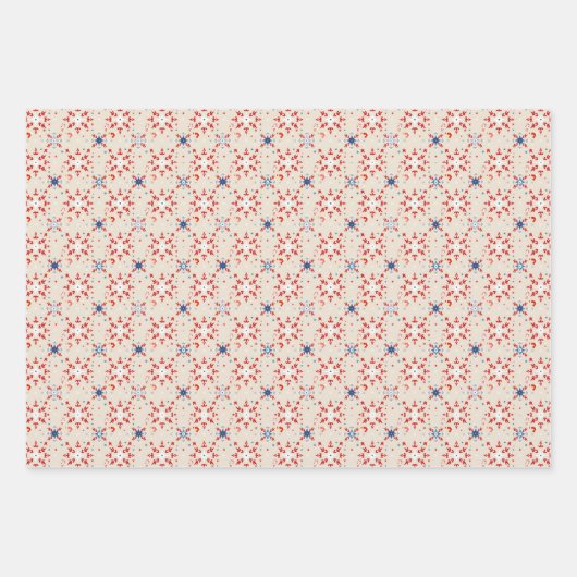 Patriotic Red White Blue Christmas Snowflake Wrap Geschenkpapier Set (Vorderseite 2)