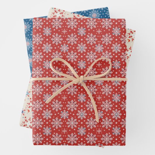 Patriotic Red White Blue Christmas Snowflake Wrap Geschenkpapier Set (Beispiel)