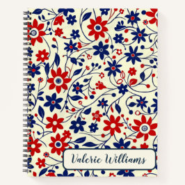 Patriotic Red White Blue Floral Pattern Notizblock