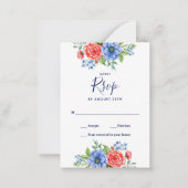 Patriotic Red White Blue Floral Wedding RSVP Mitteilungskarte (Vorderseite)