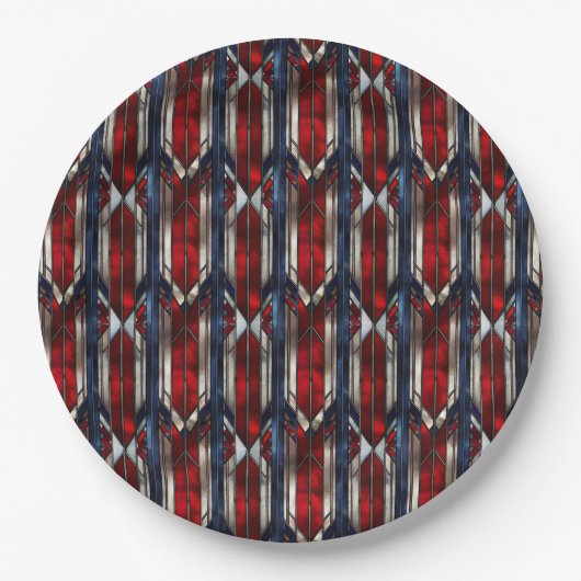 Patriotic Red White Blue Geometric Pattern Pappteller (Vorderseite)