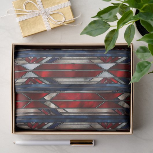 Patriotic Red White Blue Geometric Pattern Seidenpapier (Geschenk)