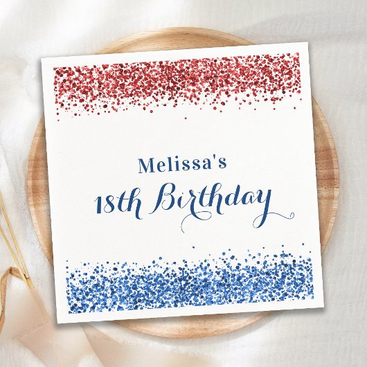 Patriotic Red White Blue Glitzer Birthday Party Serviette