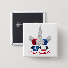 Patriotic Red White Blue Glitzer Unicorn | USA Button