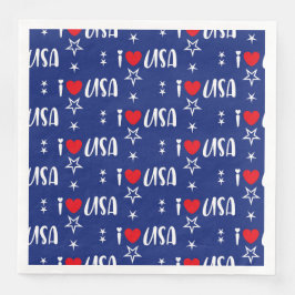 PATRIOTIC RED WHITE BLUE I LIEBE USA PATTERN SERVIETTE
